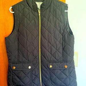St John Bay Quilted Black Vest with Gold Trim sz L